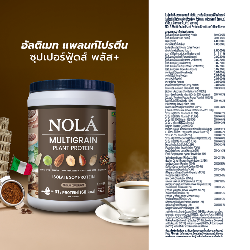 สูตรใหม่! โปรตีนพืช รส กาแฟจากอิตาลี 1 กระปุก Plant Protein + ซุปเปอร์ฟู้ดส์ Coffee