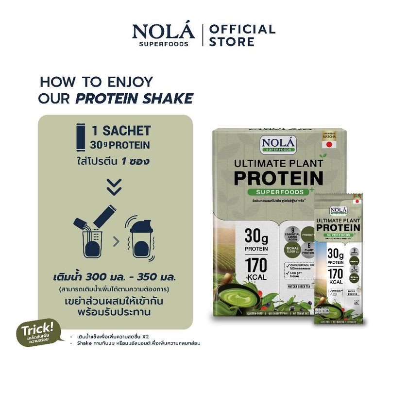[Trial Set No Box] NOLÁ Superfoods โนล่า โปรตีนพืช รส มัทฉะ กรีนที แบบซอง