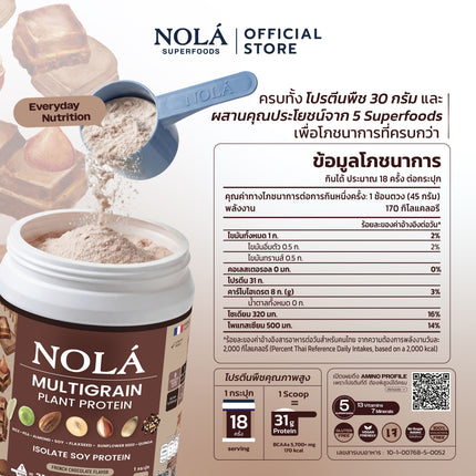 NOLA Superfoods Plant Protein Multigrain รสช็อกโกแลต 2 กระปุก + Zinc 60 แคปซูล 1 กระปุก