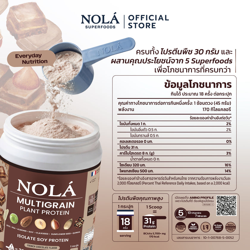 NOLA Superfoods Plant Protein Multigrain รสช็อกโกแลต 2 กระปุก + Zinc 60 แคปซูล 1 กระปุก