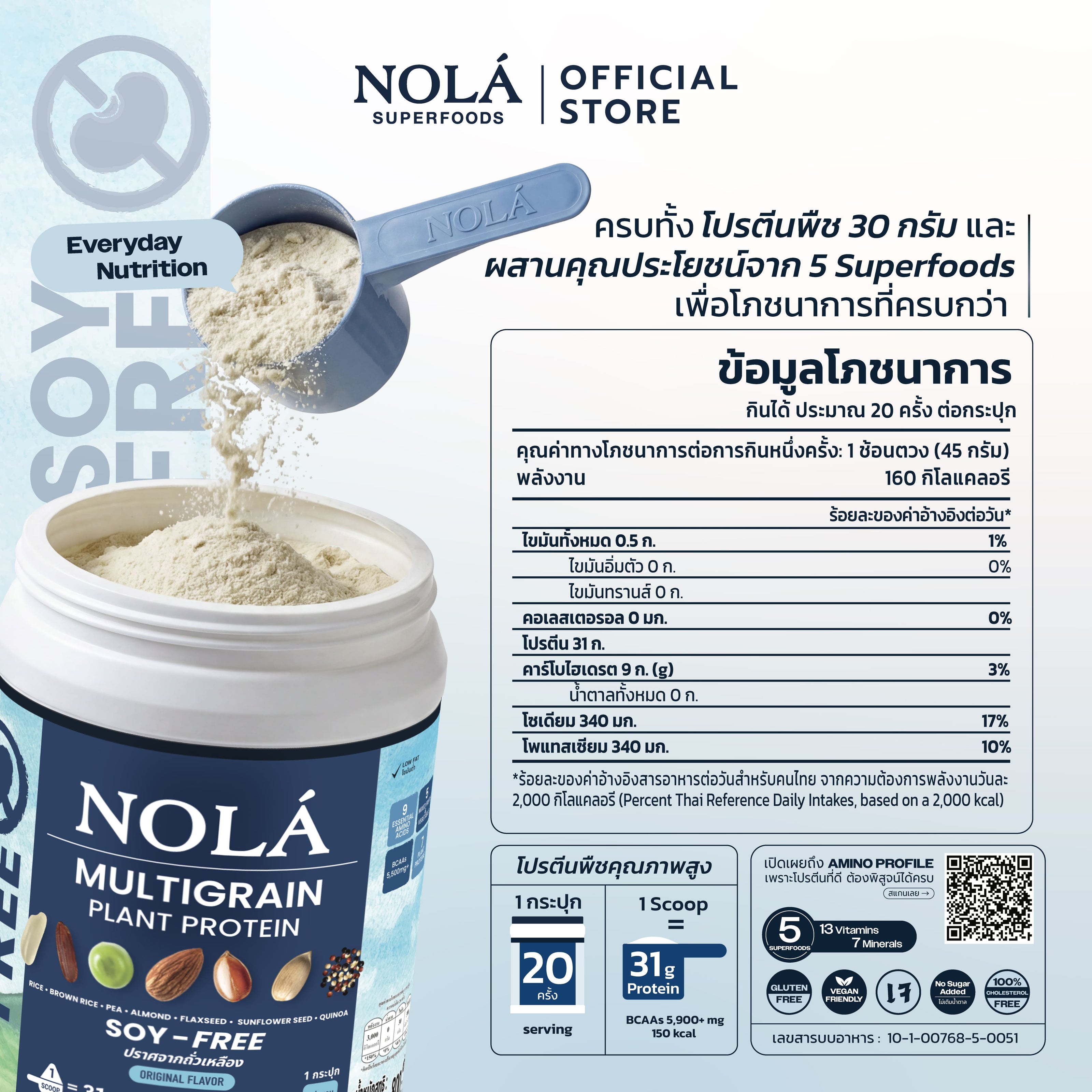 NOLA Superfoods Plant Protein Multigrain รสออริจินอล 2 กระปุก + Zinc 60 แคปซูล 1 กระปุก