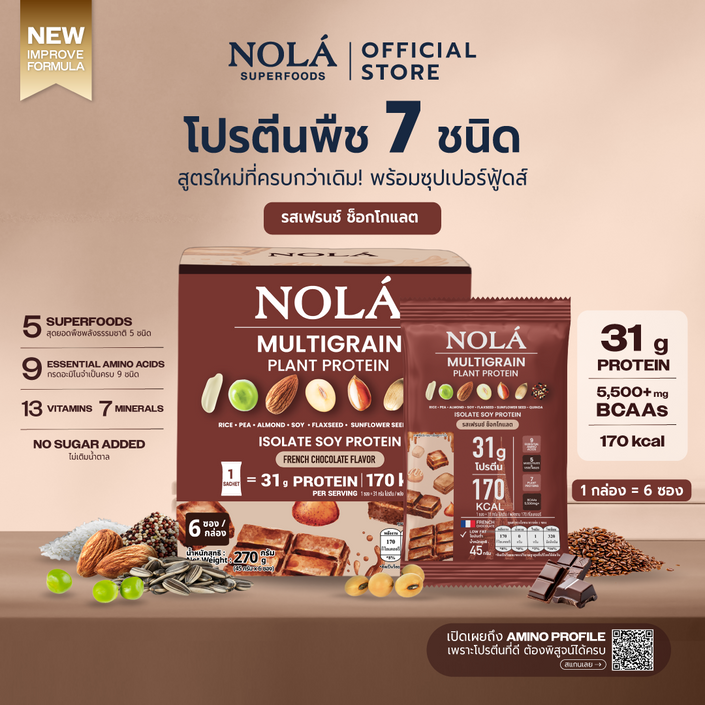 NOLÁ Superfoods โนล่า โปรตีนพืช  รสช็อกโกเเลต 1 กล่อง (สูตรใหม่) Plant Protein French Chocolate