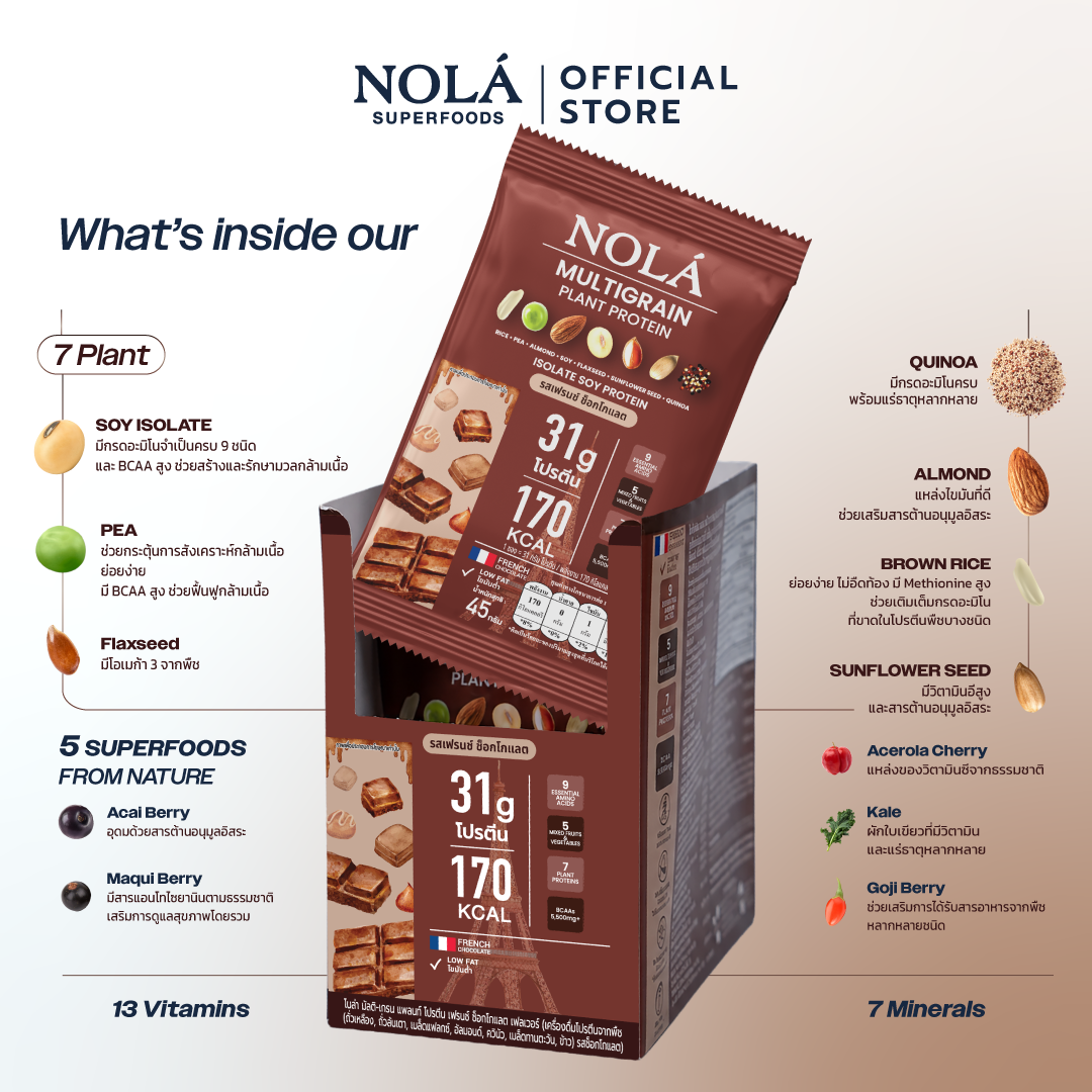 NOLÁ Superfoods โนล่า โปรตีนพืช  รสช็อกโกเเลต 1 กล่อง (สูตรใหม่) Plant Protein French Chocolate
