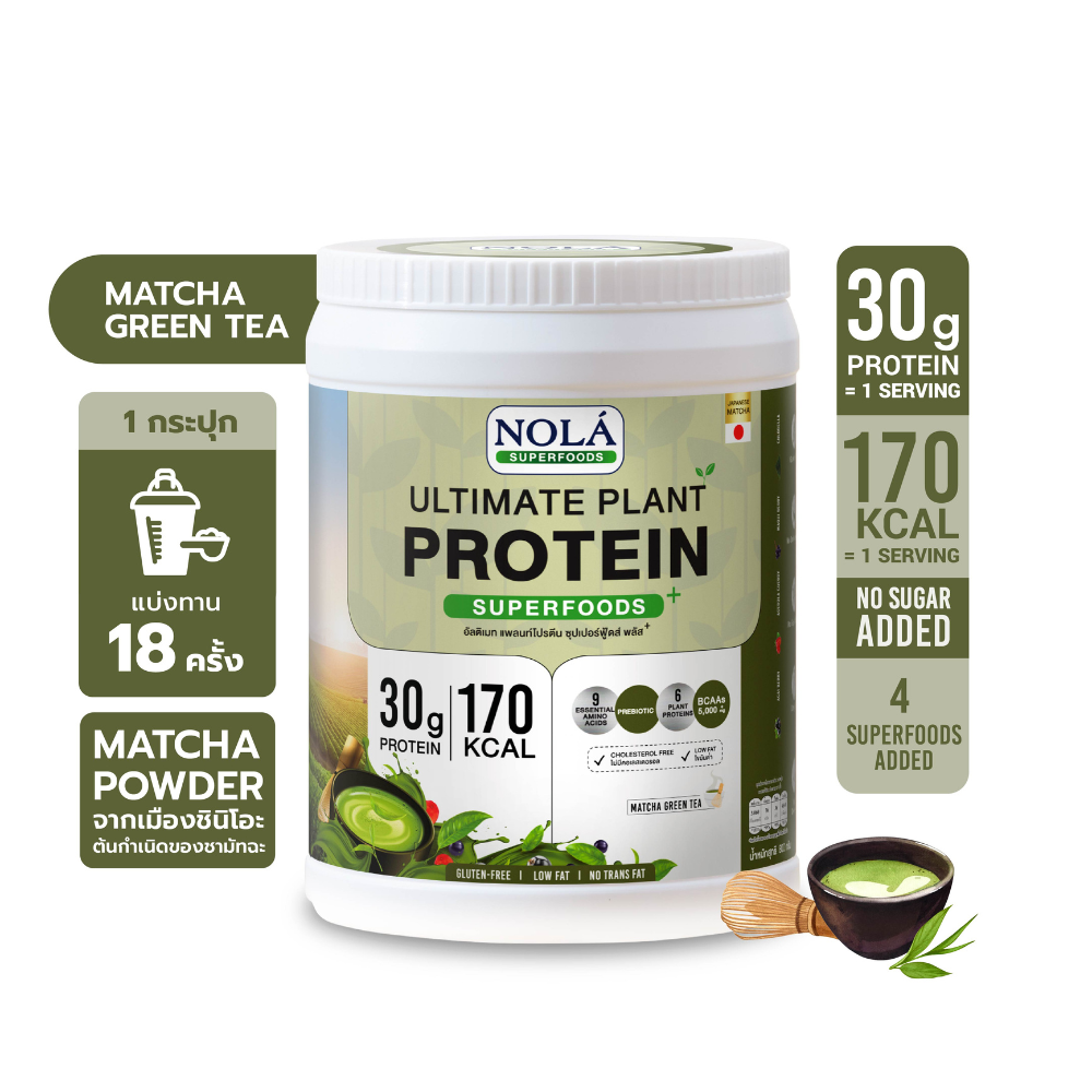 โปรตีนพืช รส มัทฉะกรีนที 1 กระปุก Plant Protein + ซุปเปอร์ฟู้ดส์ Matcha