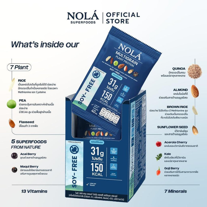 NOLÁ Superfoods โนล่า โปรตีนพืช  รสออริจินอล 1 กล่อง (สูตรใหม่) Multigrain Plant Protein Soy-Free