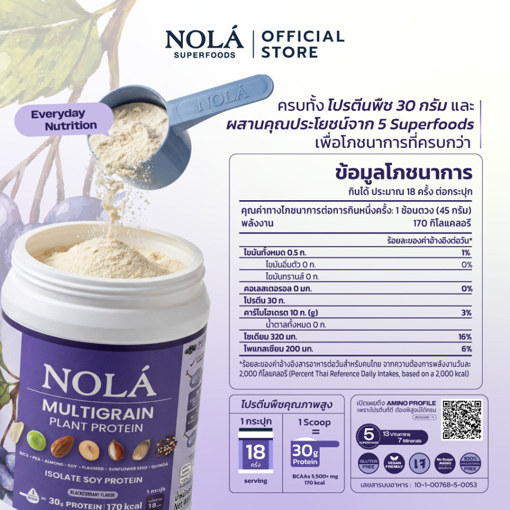 [EXP07022027] NOLÁ Superfoods โนล่า โปรตีนพืช รสแบล็คเคอร์แรนท์ 1 กระปุก Plant Protein Blackcurrant