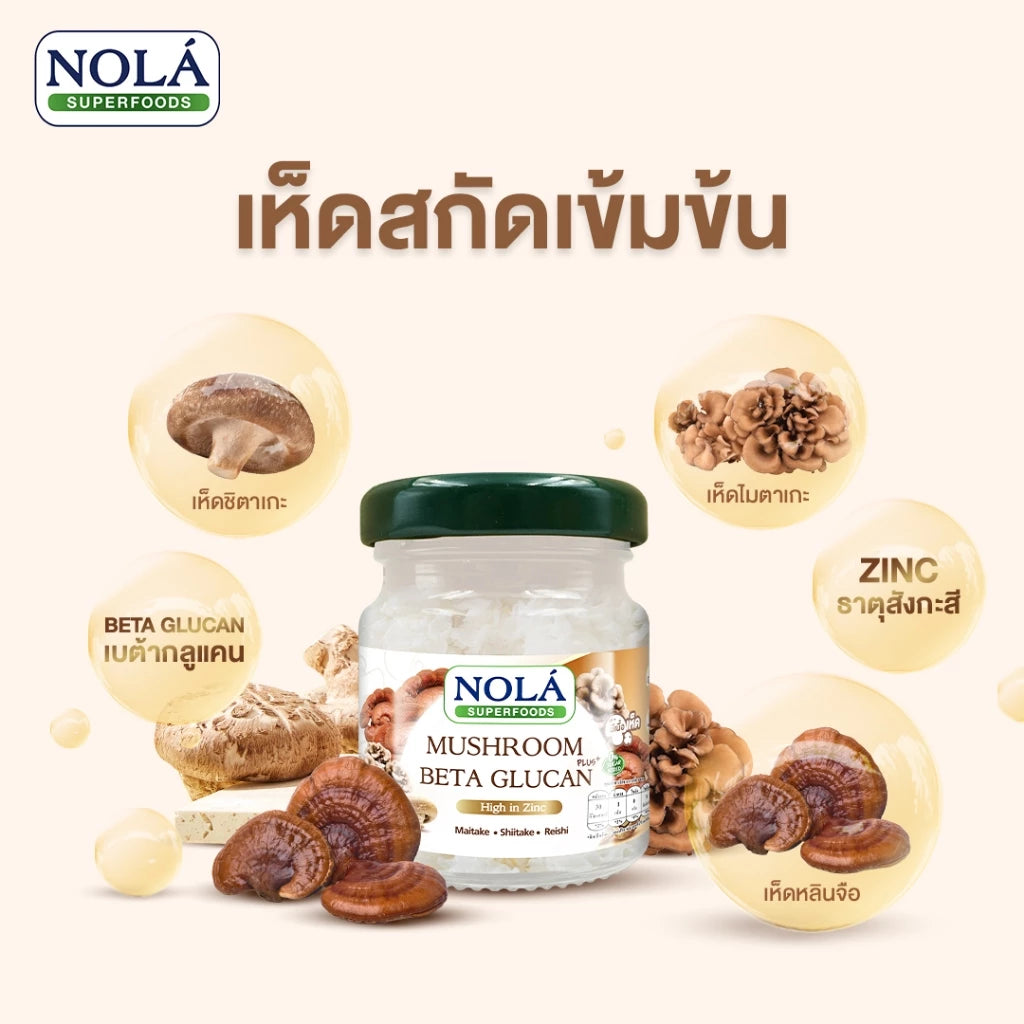 พร้อมดื่ม เห็ดสกัด เบต้ากลูแคนพลัส 6 ขวด เบต้ากลูแคน Zinc สูง แบรนด์ โนล่า ซุปเปอร์ฟู้ดส์ Mushroom