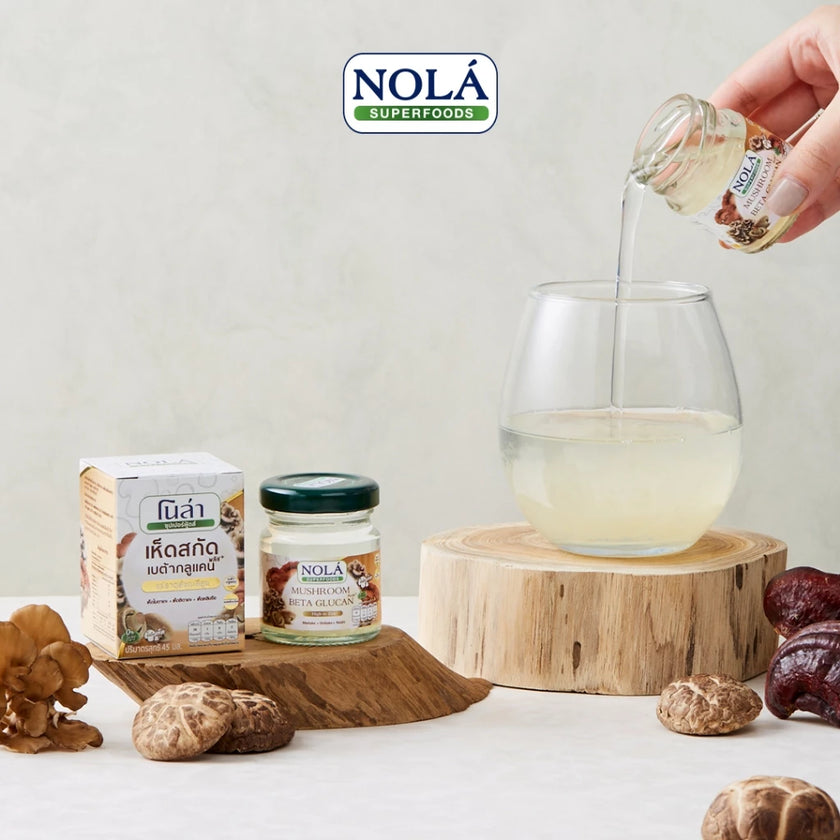 พร้อมดื่ม เห็ดสกัด เบต้ากลูแคนพลัส 12 ขวด แบรนด์ โนล่า ซุปเปอร์ฟู้ดส์ Mushroom