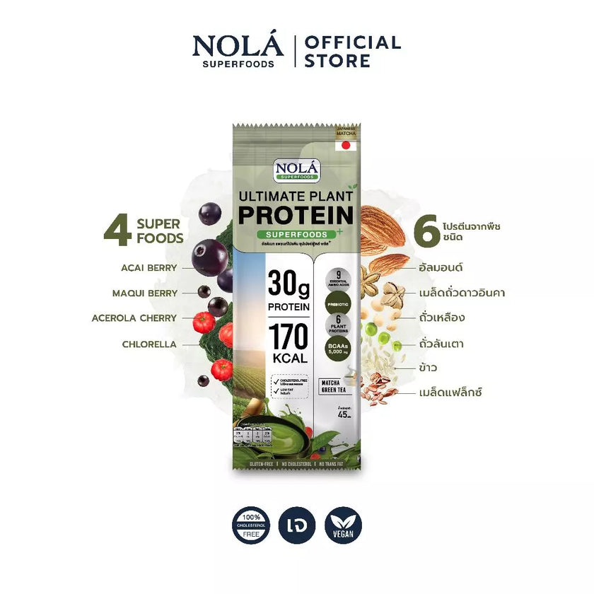 โปรตีนพืช รส มัทฉะ กรีนที 1 กล่อง มี 7 ซอง Plant Protein + ซุปเปอร์ฟู้ดส์ Matcha