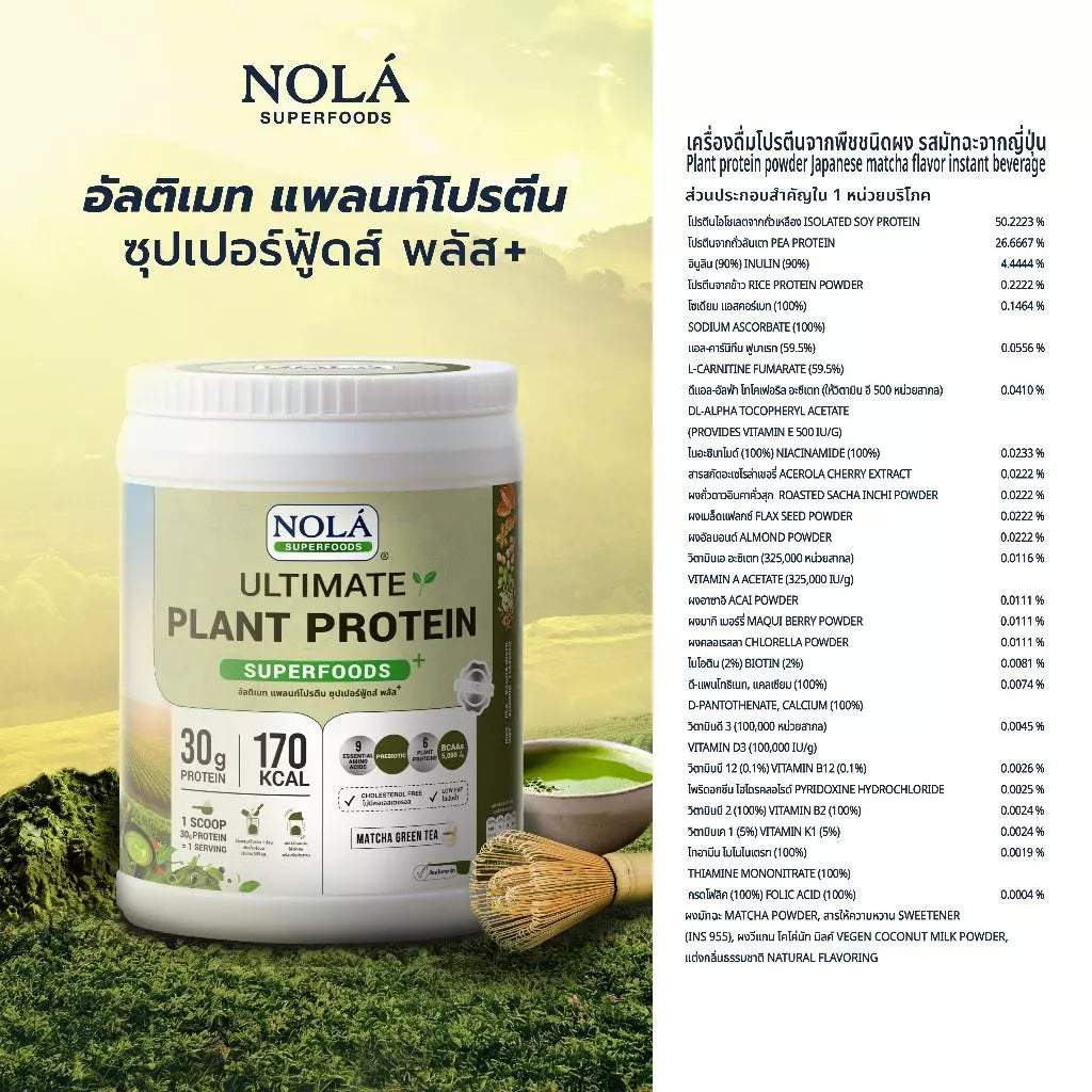 โปรตีนพืช รส มัทฉะกรีนที 1 กระปุก Plant Protein + ซุปเปอร์ฟู้ดส์ Matcha
