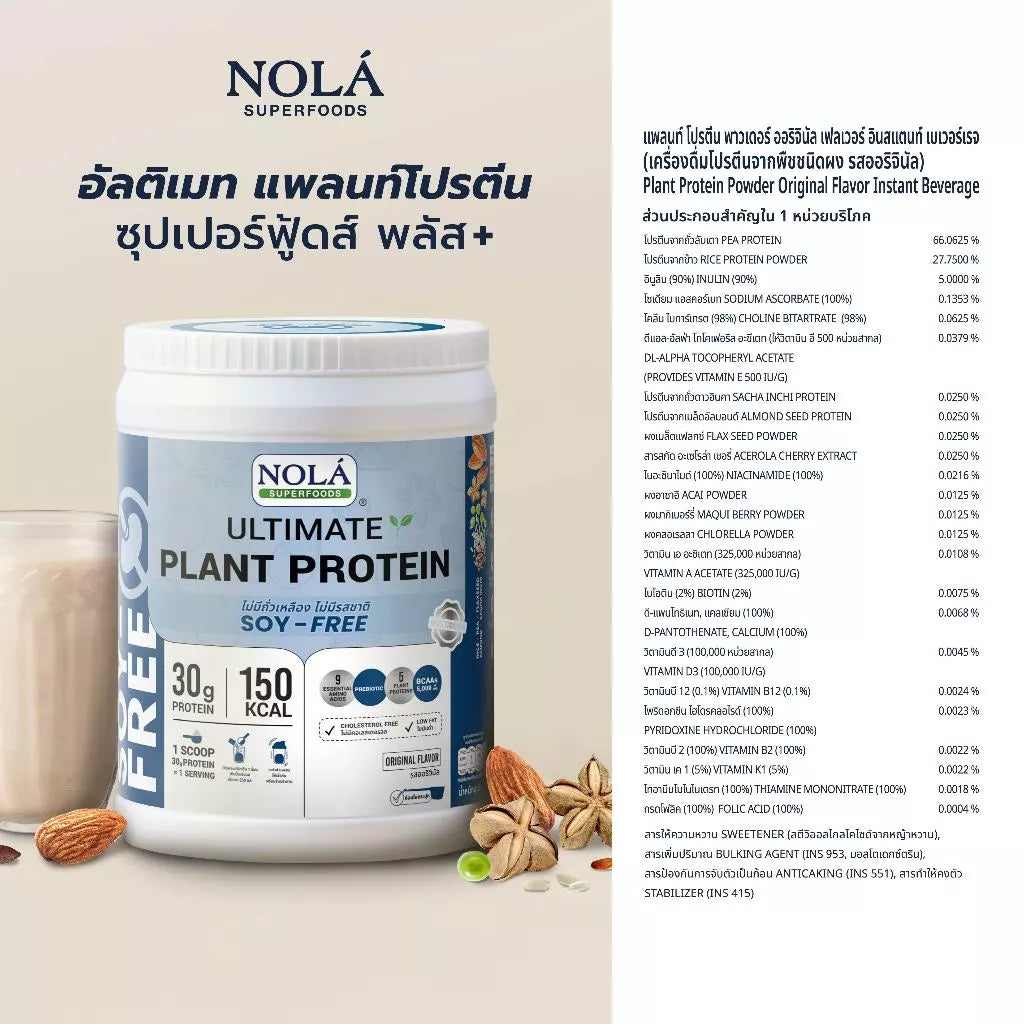 โปรตีนพืช รสออริจินอล SOY FREE 1 กระปุก + ซุปเปอร์ฟู้ดส์ Plant Protein