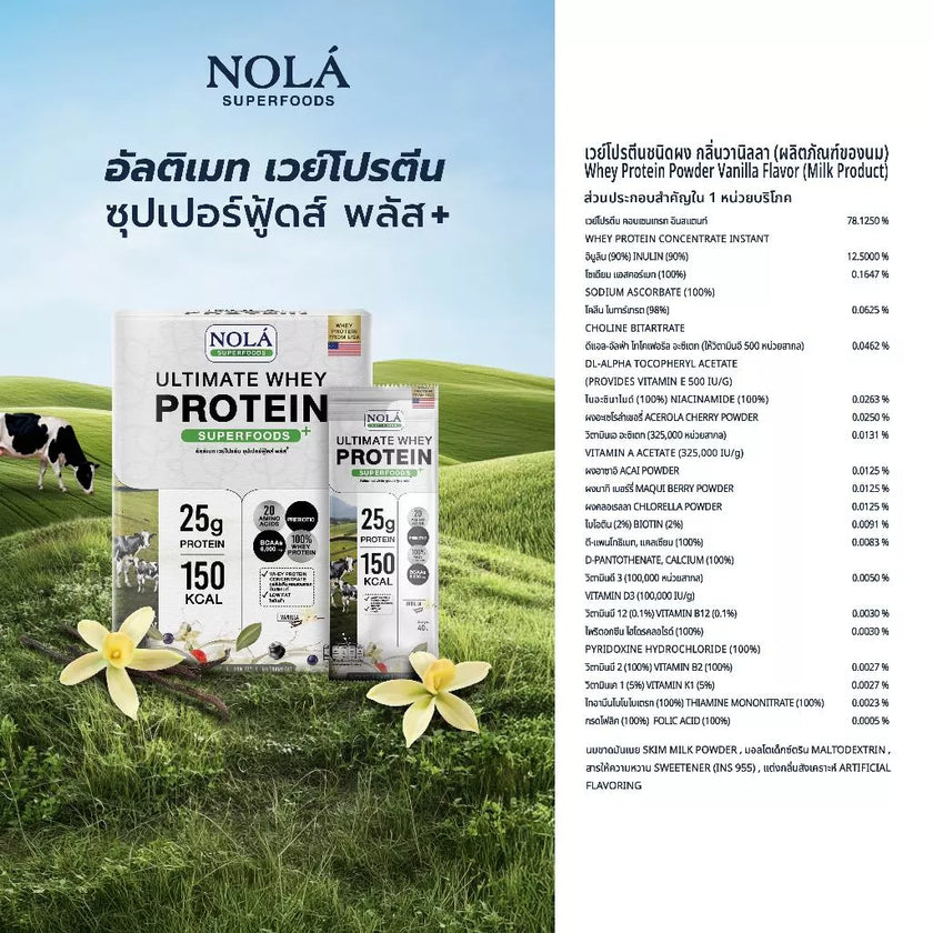 โปรตีนพืช รสวนิลา 1 กล่อง (7 ซอง) Whey Protein + ซุปเปอร์ฟู้ดส์ Vanilla