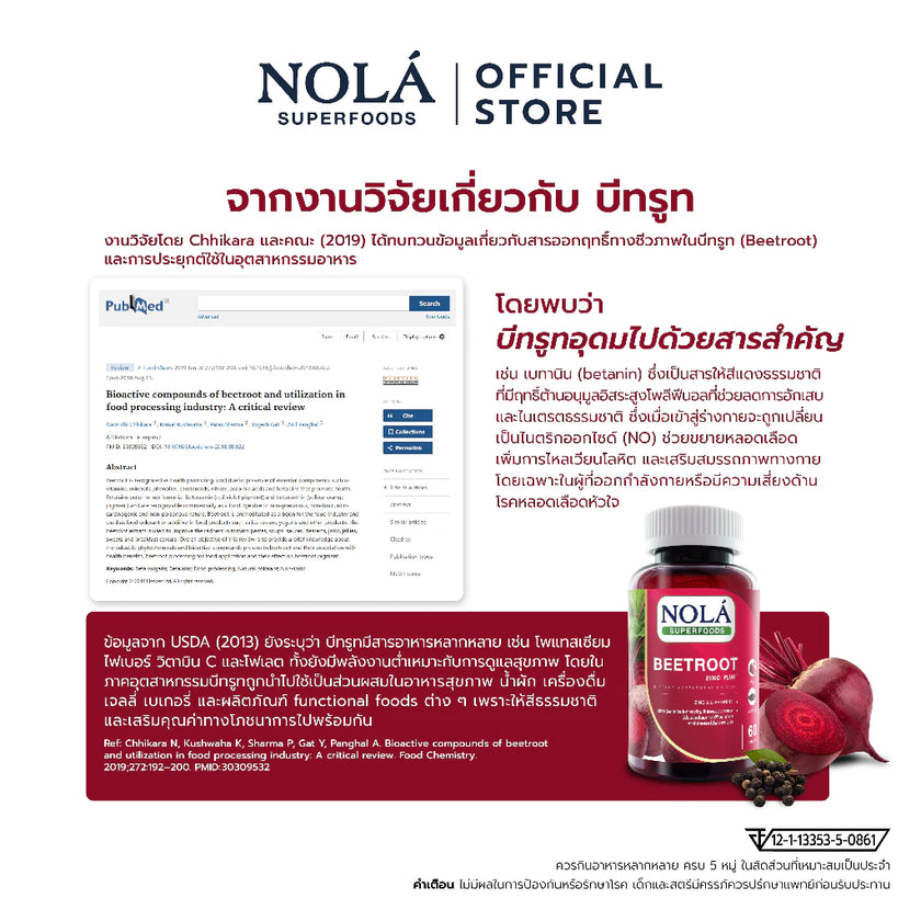 บีทรูท 60 caps ส่งเสริมสมรรถณะในการออกกำลังกาย แบรนด์ โนล่า ซุปเปอร์ฟู้ดส์ Beetroot