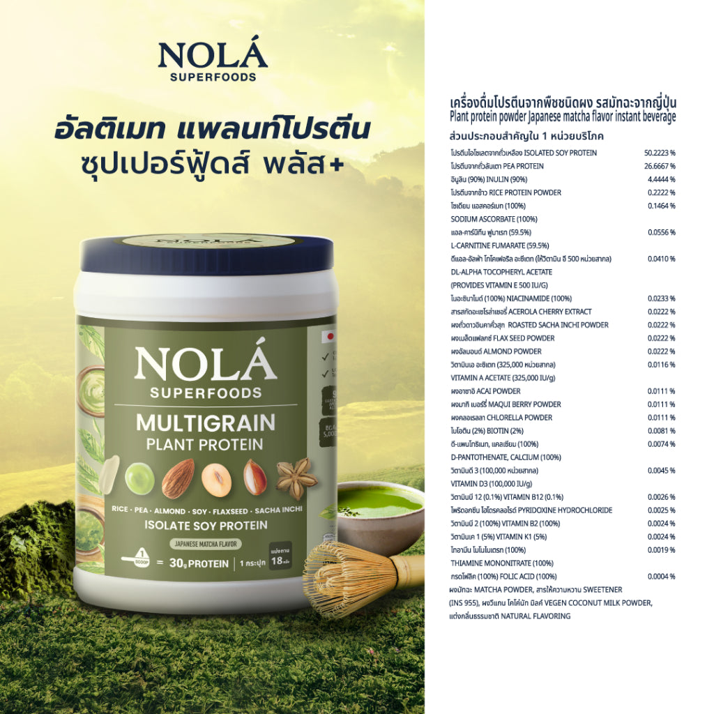 [CLEARANCE] NOLÁ Superfoods โนล่า โปรตีนพืช รส มัทฉะกรีนที 1 กระปุก Plant Protein + ซุปเปอร์ฟู้ดส์ Matcha