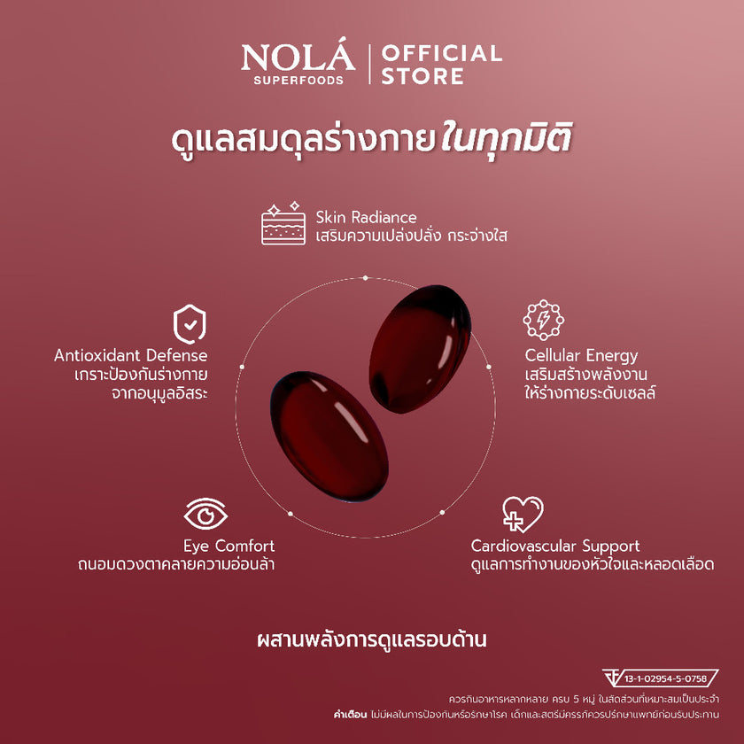 NOLA Asta CoQ10 Fusion Plus (30 Soft Capsules) + Probiotic 10S + Maqui Berry 60 แคป- แอสตาแซนธินเต็มโดส*6 มิลลิกรัม สุขภาพผิวดีและดูอ่อนเยาว์อย่างเป็นธรรมชาติ